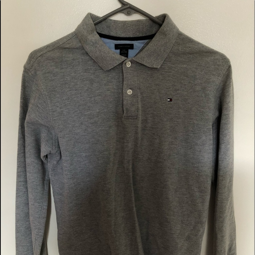 boys LARGE - gray tommy hilfiger long sleeves polo